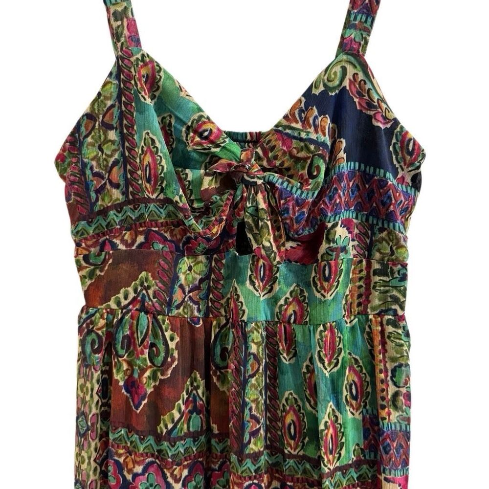Signature by Robbie Bee Boho Patchwork Print Maxi Dress Size 10 Tie Front - Picture 2 of 7